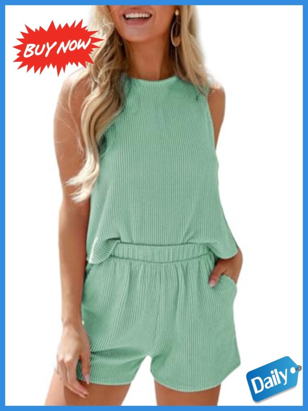 Women's 2 Piece Short Set Sleeveless Top Shorts Loungewear Casual Summer